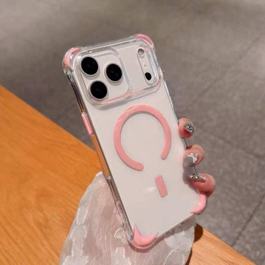 粉色磁吸透明水晶糖果色软TPU手机壳，适用于 17 AIR 16 15 14 13 12 Pro Max/Plus，防震保护套
