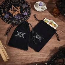 1 pieza 2 estilos Bolsa de almacenamiento de Tarot negra Bolsa de terciopelo con cordón Bolsas de regalo con pentagrama y fase lunar para Tarot, dados, tarjetas, joyería, bola de cristal, tarjetas de adivinación, Halloween - Tipo B - Ver 9