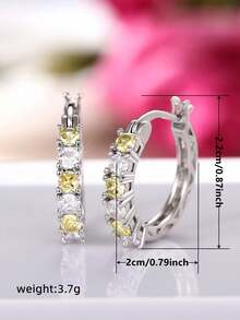 1 Pair Fashion Cubic Zirconia Hoop Earrings For Women For Wedding Anniversary Engagement Party Jewelry Valentine's Day Gift - Yellow - View 5