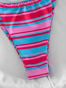 PEPPERMOLLY 两件套性感时尚比基尼套装，条纹印花，完美适用于夏季海滩、泳池派对和豪华海滩度假。大胆时尚的2026必备炫目沙滩装系列，女士泳装，比基尼。 - 彩色 - 查看 7