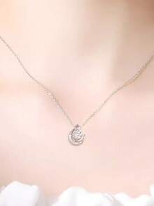 1pc S925 Sterling Silver Minimalist Star & Moon Necklace, Delicate Luxury Necklace For Women, Versatile Everyday Wear, Girlfriend/Holiday Gift