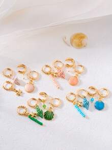 4pcs/Set Fashionable Bohemian Ocean Style Earrings Set For Women - Blue - View 2