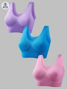 3pcs/Set Women Plus Size Sports Bra Set, Solid Color Seamless Padless Multifunctional Sports Bra - Multicolor - View 4