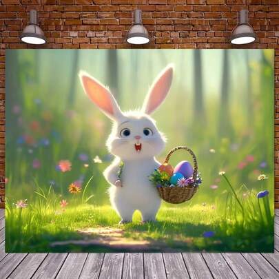 1pc Easter Basket With Sunny Lawn Background - Multiple Sizes Available, 100% Fabric Material, Suitable For Easter Egg Hunting, Spring Decor, Baby Shower, Room Decoration