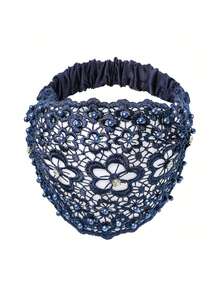 优雅镂空蕾丝花朵图案发箍，弹性发箍配仿珍珠吊坠，宽水晶发带，女士日常派对节日装饰礼品 - 多色 - 查看 6