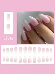 24pcs Glossy Water Drop Nail Stickers, Ombre Pink To White French Glitter Nail Art Decals, Overseas Fashion - Pink - View 2