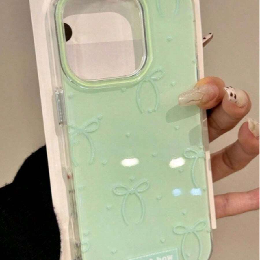 1 pieza Nuevo estuche de teléfono minimalista y lindo con lazo y corazón en color verde, compatible con iPhone 17 Pro Max, 17 Pro, 17 Air, 17, 16, 15, 14, 13, 12, 11 Pro Max Plus, cubierta protectora suave, regalo para niñas - lazo verde - Ver 1