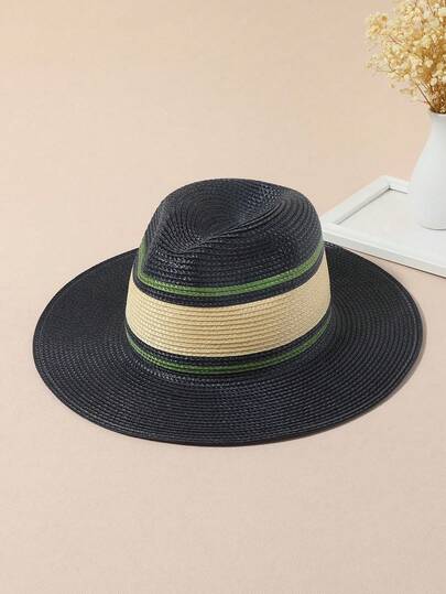 LEAJOURNO. 1 szt. 2025 Nowy kapelusz słomkowy z rafii z dużym rondem, damski, plażowy, podróżny, wakacyjny, z ochroną przeciwsłoneczną i wyciętym daszkiem