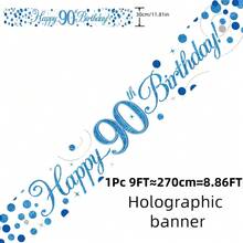 Băng rôn dài 2,7m màu xanh lấp lánh, mừng sinh nhật lần thứ 16, 18, 21, 30, 40, 50, 60, 70, 80, 90, màu xanh lam và trắng, hiệu ứng ba chiều. - Nhiều màu - Xem 12