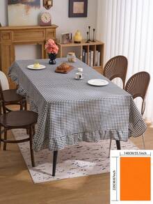1pc Elegant Plaid Ruffle Edged Tablecloth, Farmhouse Style, Suitable For Kitchen, Dining Table, Coffee Table, TV Stand, Entryway, Holiday Party, Birthday, Wedding, Office Desk, Photography Backdrop, All Season - Black - View 12