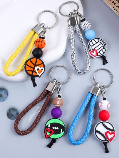 1 pieza Llavero con colgante de pelota de estilo deportivo universitario, diseño de cuerda trenzada, pequeño regalo para eventos deportivos