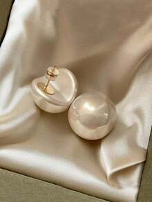 1对米色2.5厘米/0.98英寸复古简约时尚仿珍珠耳钉，优雅秋冬新款设计，百搭高端耳环，适合女性，派对、日常佩戴、节日等场合。 - 米色 - 查看 3
