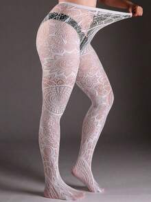 1pc Retro Tattoo Sexy Black Hollow Pattern Jacquard Stirrup Tights, Fishnet Pantyhose For Women - Multicolor - View 18