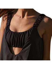 Women's Tennis Dress Cutout Loose Sleeveless Athletic Dresses With Built In Bra And Shorts Set For Workout Golf Dress - Black1 - 查看 2