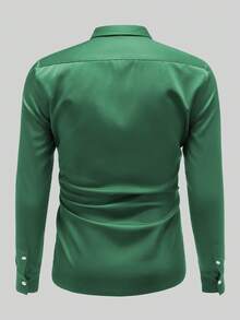 NITAGUT 男士休闲纯色缎面衬衫，春秋装，秋季