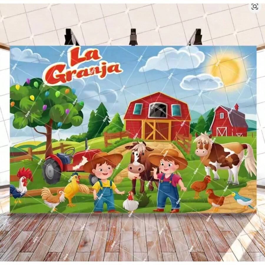 Cartoon Zenon Farm Themed Birthday Party Supplies, Photo Backdrop, Party Banner Poster, Photography Props For Photo Studios. 01 - D - View 1