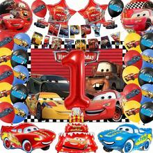 22pcs  Cars Birthday Decoration Set Featuring  And Mater-Themed Backdrop, Red Number Foil Balloons, Red And Blue Race Car-Shaped Balloons. Birthday Party Decoration, Racing-Themed Kids' Scene Decor, Creating An Immersive Car-Themed Celebration Atmosphere, Birthday Party Setup, Backdrop Wall Decoration. - Multicolor - View 1