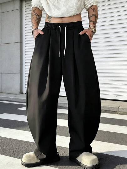 Men's Outdoor Casual Pants, Solid Color Arc Design Banana Pants, Suitable For Men's Fitness Wear In All Seasons. Ideal For Lounging, Hiking, Daily Wear. Perfect Gift For Boyfriend Or Father. Sports