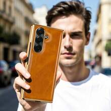 Ultra-Thin Electroplated Leather Phone Case With Tempered Glass Screen Protector, Compatible With Samsung Galaxy Fold 2/3/4/5/6/7, Shockproof Protective Cover - Pink - View 9