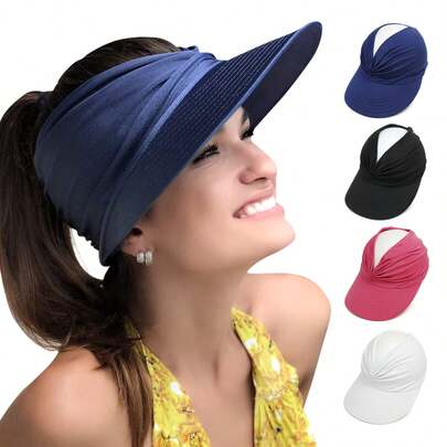 1pc/4pcs/Set Solid Color Polyester UV Protection Fashionable, Versatile, Elegant, Casual Style Sun Hat, Women Outdoor Sports Visor Cap, Suitable For Daily Commute And Outdoor Activities