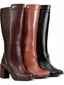 Lumiss Women's High-Top Boot With High Block Heel, Comfortable, Square Toe - Rust Brown - View 8