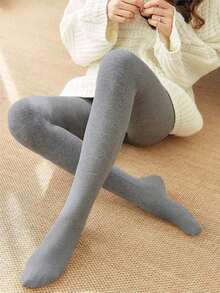 Quần tất nữ dày dặn giữ nhiệt, kẻ sọc dọc, chất liệu len pha co giãn cao, ôm dáng, ấm áp cho mùa thu/đông, thích hợp mặc thường ngày, công sở, ở nhà, thoải mái. - Màu Xám nhạt - Xem 4