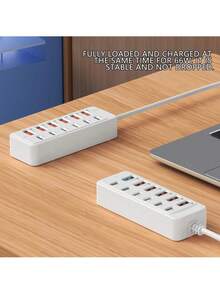 12端口66W大功率充电站 - 6个Type-C PD端口 + 6个USB-A端口 | 单端口最高支持25W低温充电 | 便携式多设备充电器，适用于笔记本电脑/手机/平板电脑 | 家用/办公/旅行/工作场所电源集线器，新品上市 - 白色 - 查看 8