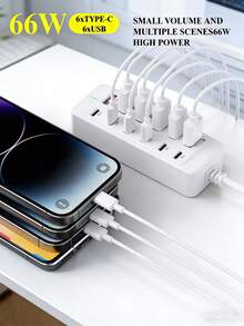12端口66W大功率充电站 - 6个Type-C PD端口 + 6个USB-A端口 | 单端口最高支持25W低温充电 | 便携式多设备充电器，适用于笔记本电脑/手机/平板电脑 | 家用/办公/旅行/工作场所电源集线器，新品上市 - 白色 - 查看 12