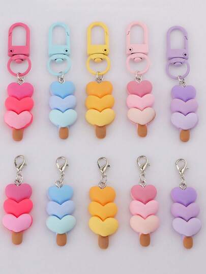 5个树脂渐变心形钥匙扣，彩色冰淇淋心形钥匙扣，背包挂件，耳机盒装饰，派对小礼物，DIY饰品配件，适合婚礼、生日、周年纪念日、情人节、母亲节、情侣、朋友、宠物爱好者、万圣节和圣诞节等场合的独特礼物