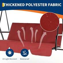 Columpio para Exterior con Toldo Ajustable │ Silla Columpio de 3 Asientos para Adultos con Cojines Gruesos │ Estructura de Acero Resistente │ Ideal para Porche, Jardín o Patio Trasero - Rojo 2 - Ver 3