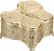 Butterfly Trinket Box Vintage Style Jewelry Storage Treasure Chest - Gold - View 9