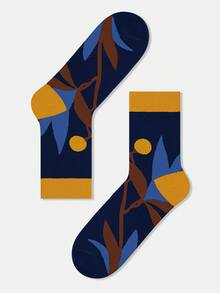 1/5 Pairs Unisex Couple Plant Leaf Graphic Art Design Breathable Cotton Crew Socks, Suitable For Travel, Home, Office, Holidays, Gift - Multicolor - View 16