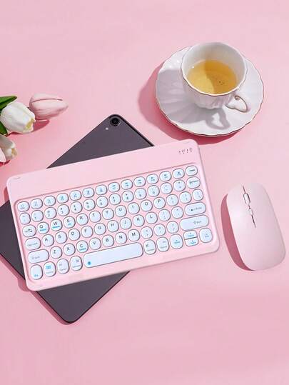 无线键盘鼠标套装，圆帽静音复古迷你键盘鼠标组合，兼容iPad、电脑、手机、平板电脑