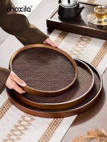 1pc Walnut Round Serving Tray, Household Tray For Holding Snacks, Pastries, Teapot And Tableware - Walnut Round Tray - View 2