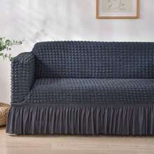 Modern Style Polyester Fiber Solid Color Bubble Gauze Simple Style Elastic All-Inclusive Lace Design Sofa Cover, All Seasons Scratch Resistant Elastic Living Room Sofa Cover Pet Anti-Dirty Universal Sofa Protector Home Decoration - 深灰色 - 查看 4
