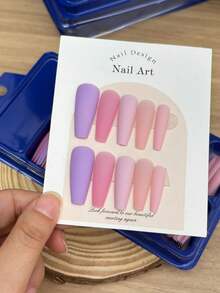 120pcs Matte Coffin Shaped Press-On Nails, Pink & Purple Solid Ballet Slipper Style ABS Full Cover Artificial Nails, Suitable For Nail Extension - Multicolor - View 6