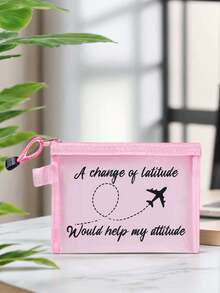 Mesh Nylon Printed Women'S Portable Makeup Bag ,Portable Multipurpose Cosmetic Bag, Airplane Pattern Print Makeup Bag, Women'S Makeup Bag Travel Toilet Organizer,Mesh Travel Toiletry Bag With 'A Change Of Latitude Would Help My Attitude' Quote & Airplane Graphic - Transparent Cosmetic Pouch For Travel, Toiletries, And Organization,Back To School Doctor Teacher Gift - Multicolor - View 9