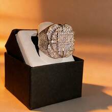 1pc S925 Sterling Silver Luxury Geometric Starry Design Ring With Shiny Zirconia Stone, Elegant Quality Jewelry For Women, High-Quality Wedding/Engagement Wear, Exquisite Gift For Loved One - Silver - View 2