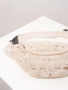 Floral Fanny Pack/Chest Pack For Women, Boho Summer Beach Bag, Travel & Vacation Essential, Crochet Set, Elegant Women's Wallet, Gift For Women, Valentine's Day - Apricot - View 4