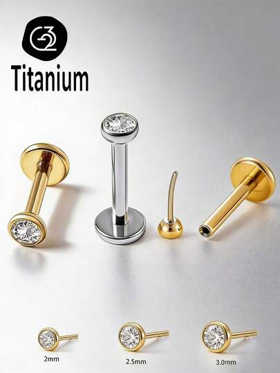 1pc ASTM F136 Titanium 20G0.8mm CZ Pin Labret Piercing Cup-Shaped Pin Ear Piercing Ear Bone Piercing Nose Jewelry