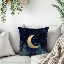 MEMNUN 1个开斋节快乐枕套，海军蓝、金色花卉和新月图案，绒面天鹅绒材质，单面印花，适合卧室、客厅装饰，四季皆宜，是馈赠佳品，尺寸：17.7*17.7英寸（45*45厘米）/19.69*19.69英寸（50*50厘米）/15.75*15.75英寸（40*40厘米） - 彩色 - 查看 10