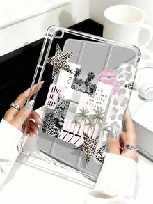 11-Inch Leopard Print, Star, And Palm Tree Pattern Tablet Case Compatible With IPad Air M3 2025/M2 2024, Compatible With IPad Air 5th Gen 2022, Compatible With IPad (A16) 11-Inch 11th Gen 2025, Galaxy Tab, Kindle Paperwhite 12th Gen 2024. Clear Back Panel, Fashionable Pattern Protection Case With Auto Sleep/Wake Function And Air Cushion Protection, Suitable For Gifts And Office Use. - Silver - View 5