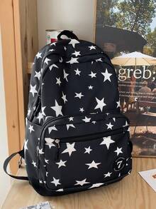 女款彩色星星印花後背包，中學/高中書包，大學生休閒後背包，旅行包 - 彩色 - 查看 3