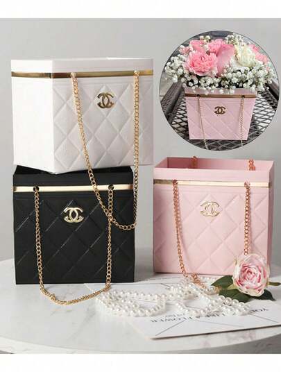 1/2pcs Holiday Party Flower Box, Valentine's Day Gift Box, Florist Metal Chain Packaging Bag, Suitable For Wedding, Party, Holiday, Proposal, Anniversary, Home Decor, Gift Wrapping, Floral Storage, Bouquet Packaging, Flower Shop Bag, Gift Bag, And Elegant Gift Packaging For Friends And Family