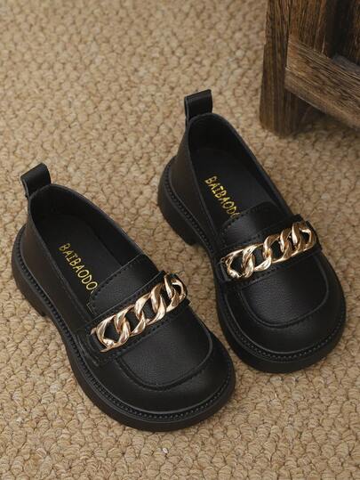 1 par de mocasines planos con hebilla metálica decorativa, de PU, cómodos y ligeros, con puntera redonda, para uso diario y exterior, en todas las estaciones, para niños