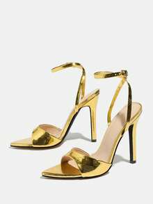 Jin Bei Qi Giày cao gót mũi nhọn nữ, chất liệu đá gợn sóng bí ẩn, giày cao gót gợi cảm, thích hợp cho hộp đêm xuân/hè, tiệc cao cấp, triển lãm thời trang ngoài trời, dây đeo mắt cá chân có thể điều chỉnh, dép xăng đan nữ màu vàng, giày cao gót đa năng kết hợp với váy, thanh lịch - Vàng - Xem 6