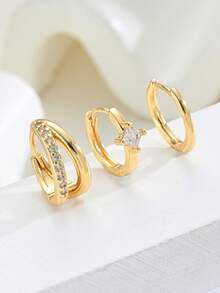 Bộ 3 khuyên tai thanh lịch và tối giản dành cho nữ, khuyên tai kẹp vành tai không gây dị ứng, khuyên tai sụn, khuyên tai đinh tán, thiết kế nhỏ gọn, có thể đeo chồng lên nhau cho nhiều lỗ xỏ tai, thích hợp cho các buổi hẹn hò, tiệc tùng, đám cưới, ngày lễ, Ngày Valentine, Ramadan, quà sinh nhật, và đeo hàng ngày. - Vàng - Xem 5