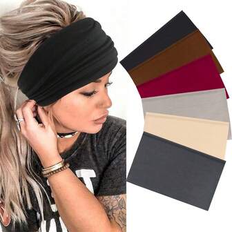 1 st breda pannband för kvinnor stretchigt pannband boho pannband kvinnors hårband turban träningshårband tillbehör