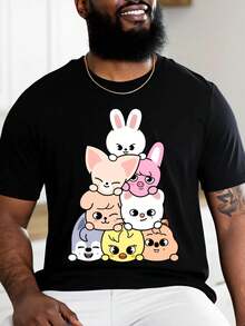 Novelty Adult Cotton Short-Sleeve T-Shirt With Kpop Group SKZ - Breathable Loose Fit Casual Summer Tee For Outdoor Activities - 黑色 - 查看 3