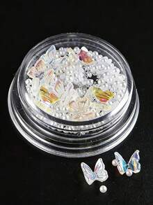 Mixed Mini Nail Rhinestones Flat Back Crystal Stones Metal Beads Pearl Butterfly Nail Art Charms Heart Jewelry Manicure - Multicolor - View 7